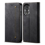 Custodia in pelle con texture denim per Honor e Samsung
