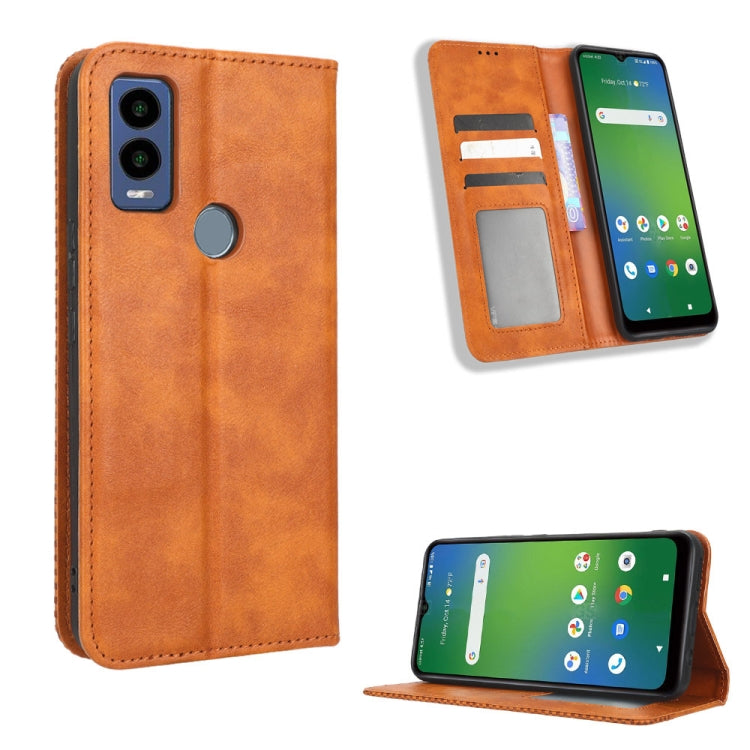 Custodia per telefono in pelle con trama retrò con fibbia magnetica, For Cricket Debut Smart, For Cricket Icon 4, For Cricket Innovate E 5G, For OPPO A1 Pro, For Realme 10 4G, For Realme 10 Pro