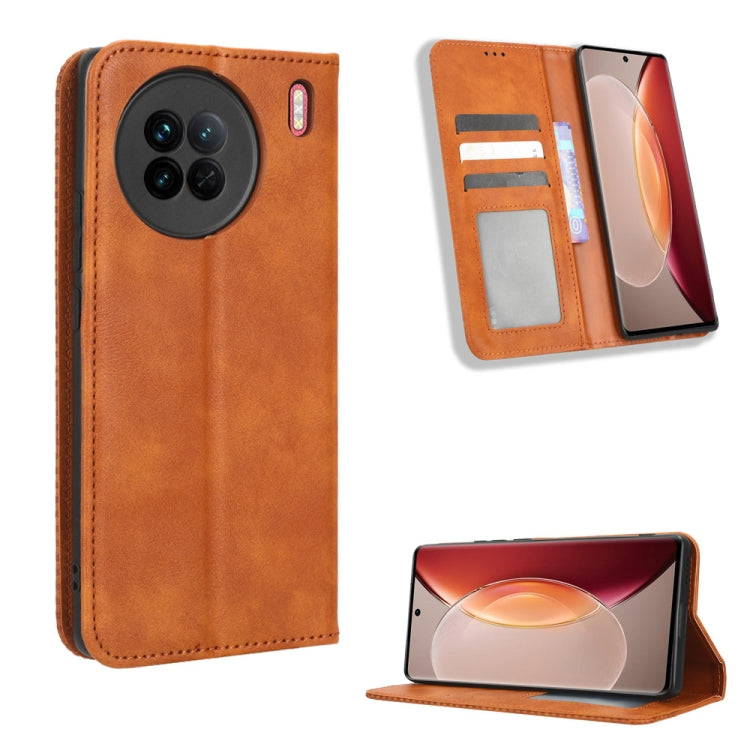 Custodia per telefono in pelle con trama retrò con fibbia magnetica, For TCL ION Z, For Tecno Pop 6 BE7, For vivo X90 5G, For vivo X90 Pro+, For Tecno Pova 4, For Infinix Hot 20 4G X682B