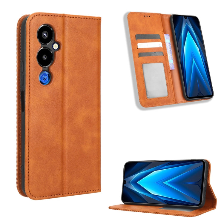 Custodia per telefono in pelle con trama retrò con fibbia magnetica, For Infinix Hot 20 5G X666B, For Infinix Hot 20S X6827, For Tecno Pova 4 Pro, For Huawei nova Y61, For Blackview BV5200, For Honor 80 SE 5G