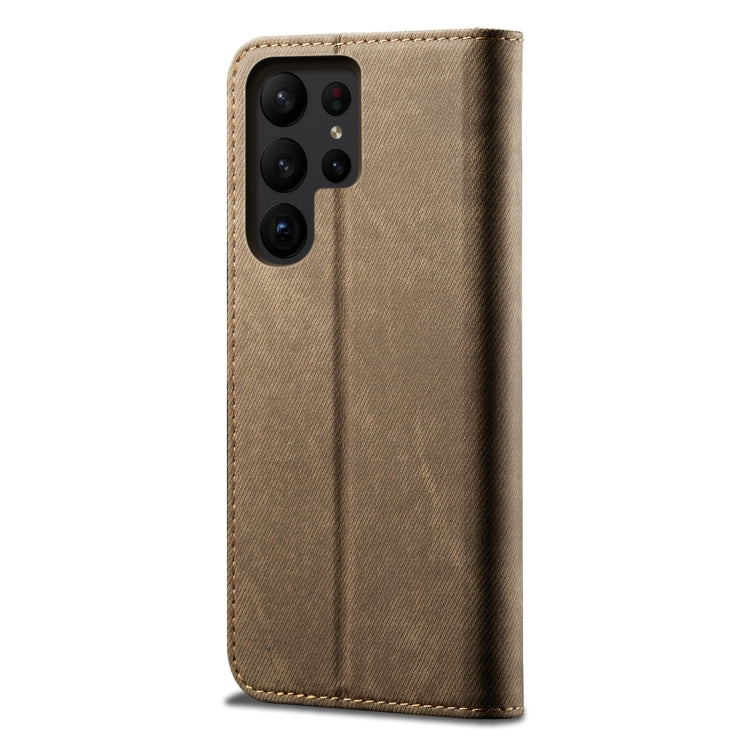 Custodia per telefono in pelle con texture denim, For Samsung Galaxy S23 Ultra 5G