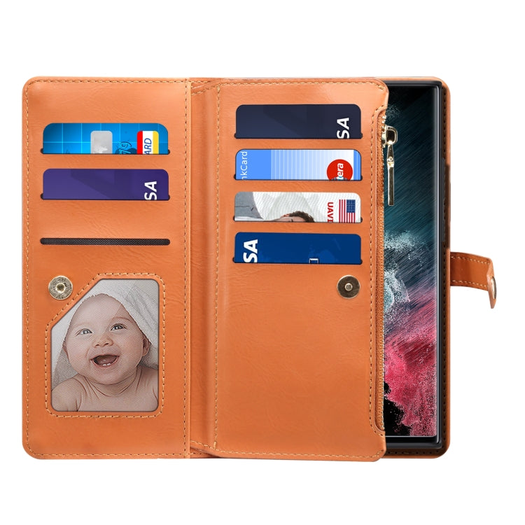 ESEBLE Star Series Lanyard Zipper Wallet Custodia in pelle RFID, For Samsung Galaxy S23 Ultra 5G