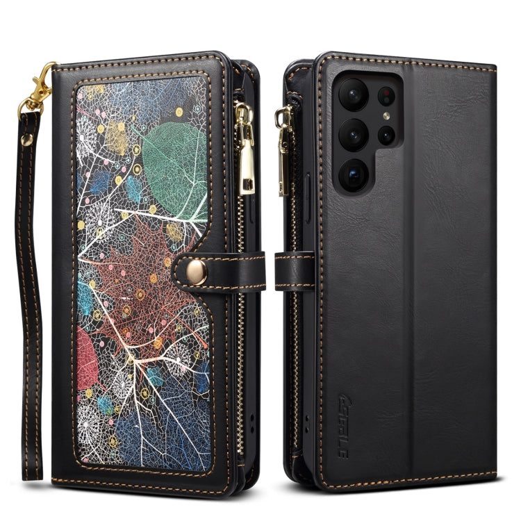 ESEBLE Star Series Lanyard Zipper Wallet Custodia in pelle RFID, For Samsung Galaxy S23 Ultra 5G