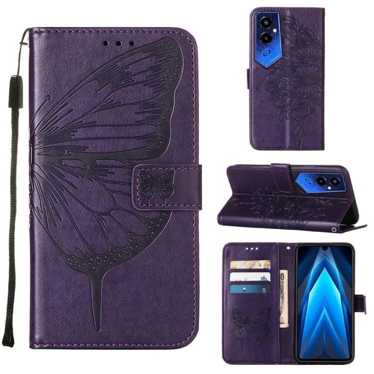 Custodia per telefono in pelle con vibrazione a farfalla goffrata, For Tecno Pop 6 Pro, For Tecno Pova 4 LG7N, For Tecno Pova 4 Pro LG8N