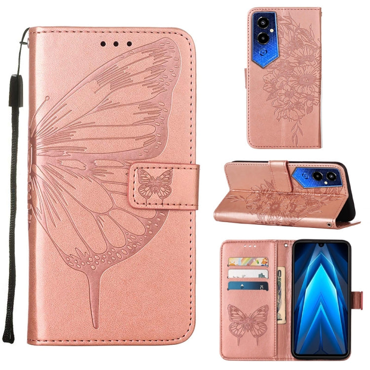 Custodia per telefono in pelle con vibrazione a farfalla goffrata, For Tecno Pop 6 Pro, For Tecno Pova 4 LG7N, For Tecno Pova 4 Pro LG8N