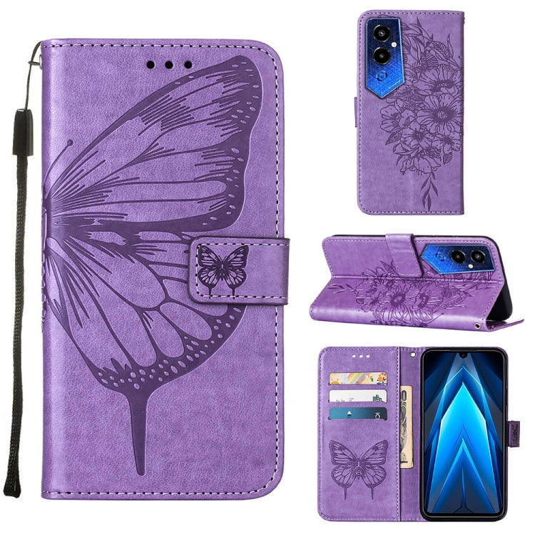 Custodia per telefono in pelle con vibrazione a farfalla goffrata, For Tecno Pop 6 Pro, For Tecno Pova 4 LG7N, For Tecno Pova 4 Pro LG8N