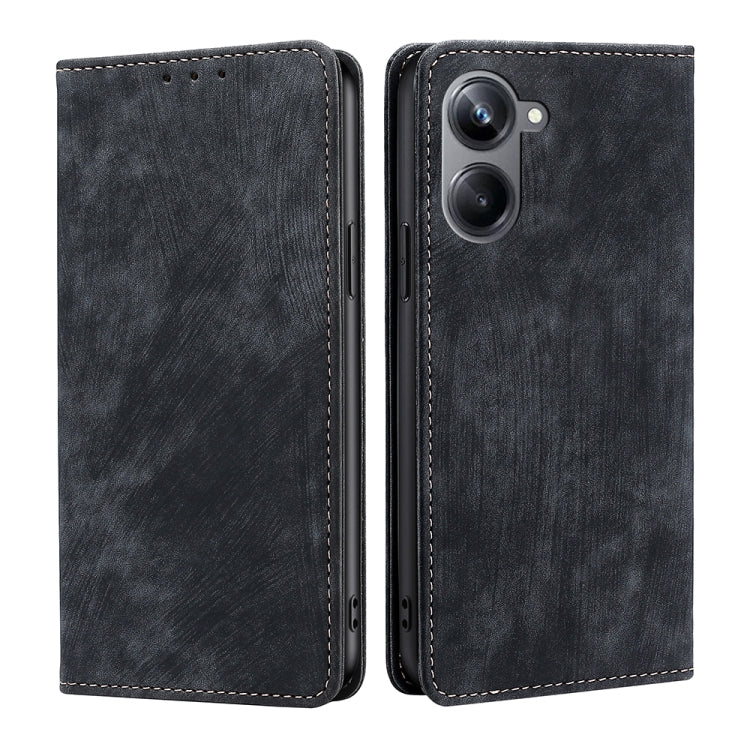Custodia per telefono in pelle magnetica con spazzola antifurto RFID, For OPPO Reno9 5G / Reno9 Pro 5G, For OPPO Reno9 Pro+ 5G, For Realme 10 Pro 5G, For Realme 10 Pro+ 5G