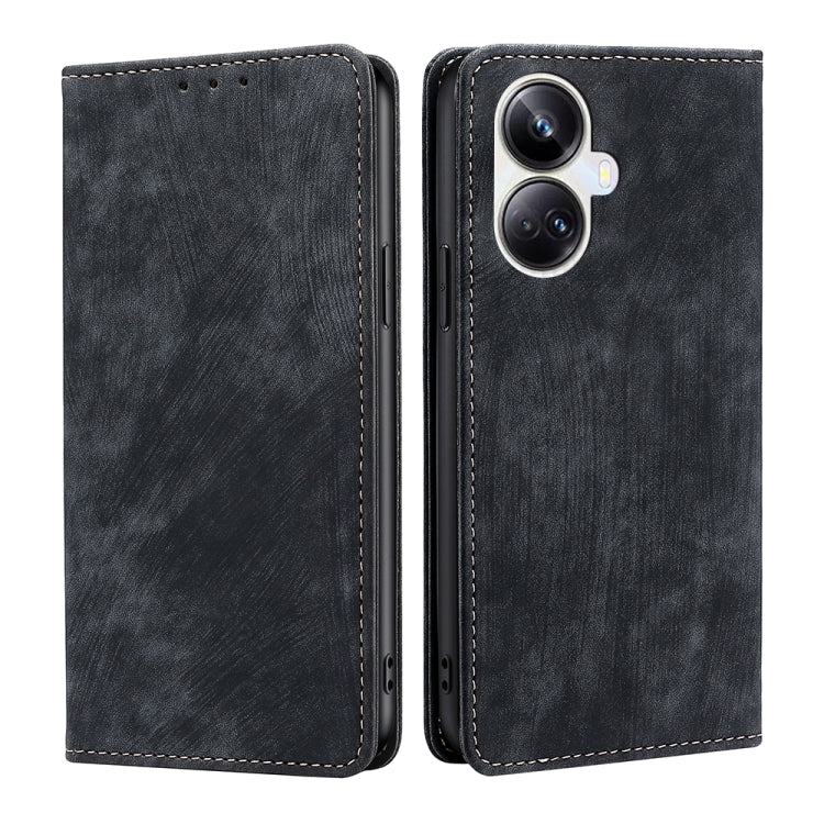 Custodia per telefono in pelle magnetica con spazzola antifurto RFID, For OPPO Reno9 5G / Reno9 Pro 5G, For OPPO Reno9 Pro+ 5G, For Realme 10 Pro 5G, For Realme 10 Pro+ 5G