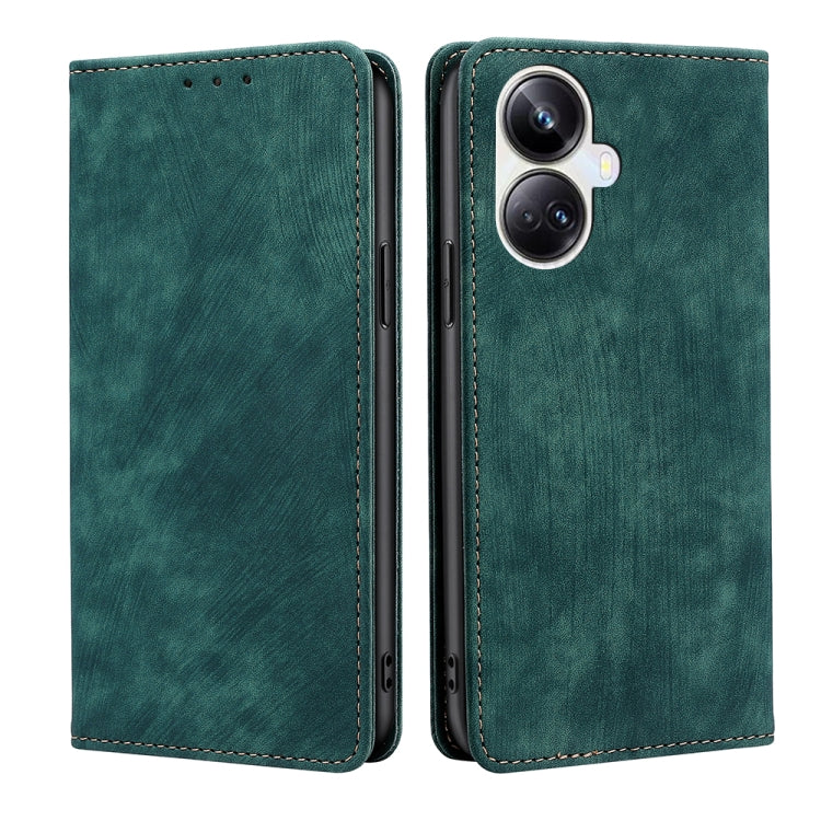 Custodia per telefono in pelle magnetica con spazzola antifurto RFID, For OPPO Reno9 5G / Reno9 Pro 5G, For OPPO Reno9 Pro+ 5G, For Realme 10 Pro 5G, For Realme 10 Pro+ 5G