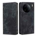 Custodia per telefono in pelle magnetica con spazzola antifurto RFID, For vivo X90 Pro 5G