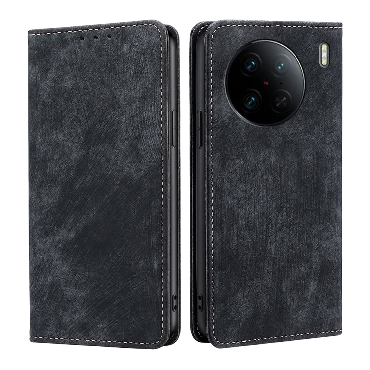 Custodia per telefono in pelle magnetica con spazzola antifurto RFID, For vivo X90 Pro 5G