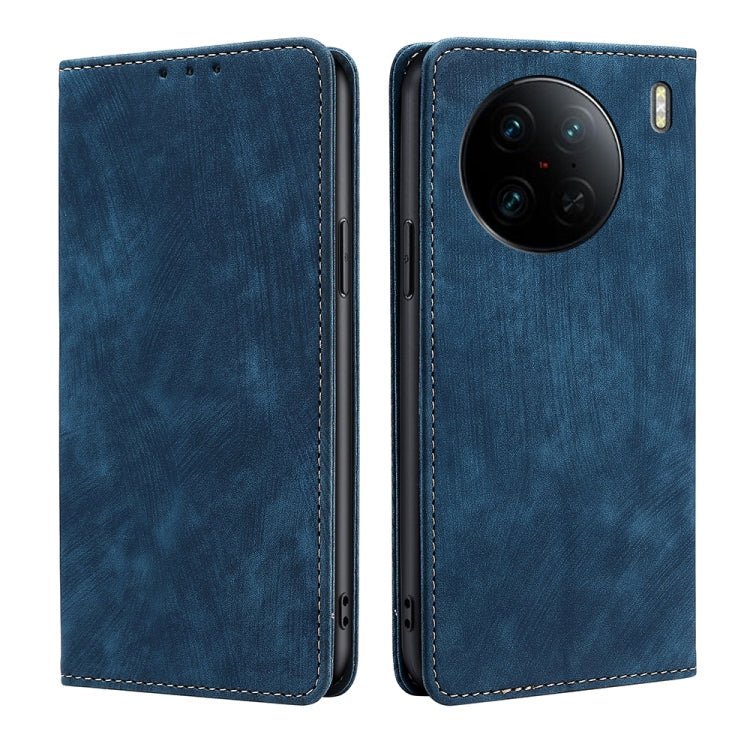 Custodia per telefono in pelle magnetica con spazzola antifurto RFID, For vivo X90 Pro 5G