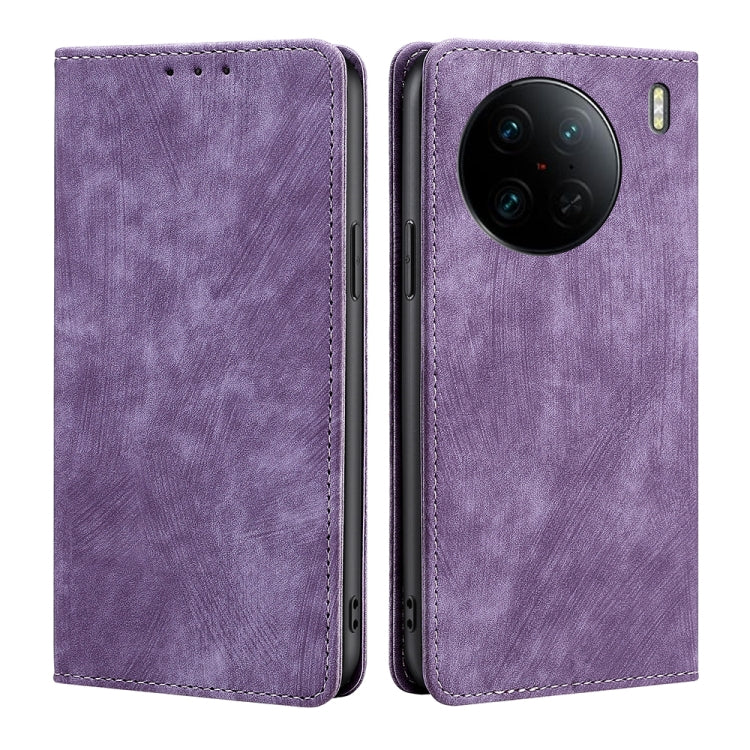 Custodia per telefono in pelle magnetica con spazzola antifurto RFID, For vivo X90 Pro 5G