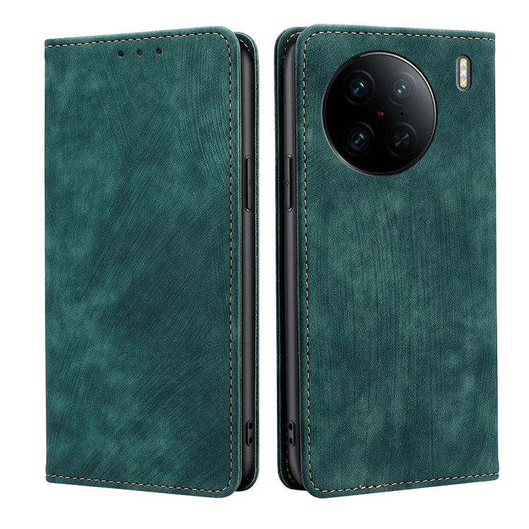Custodia per telefono in pelle magnetica con spazzola antifurto RFID, For vivo X90 Pro 5G