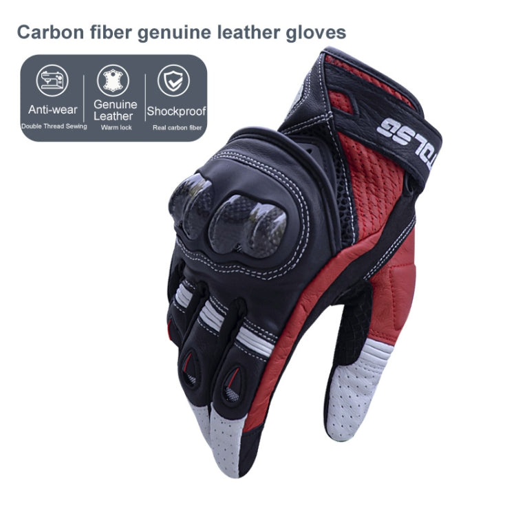 Un paio di guanti da moto in vera pelle con touch screen rigido in fibra di carbonio, S, M, L, XL, XXL