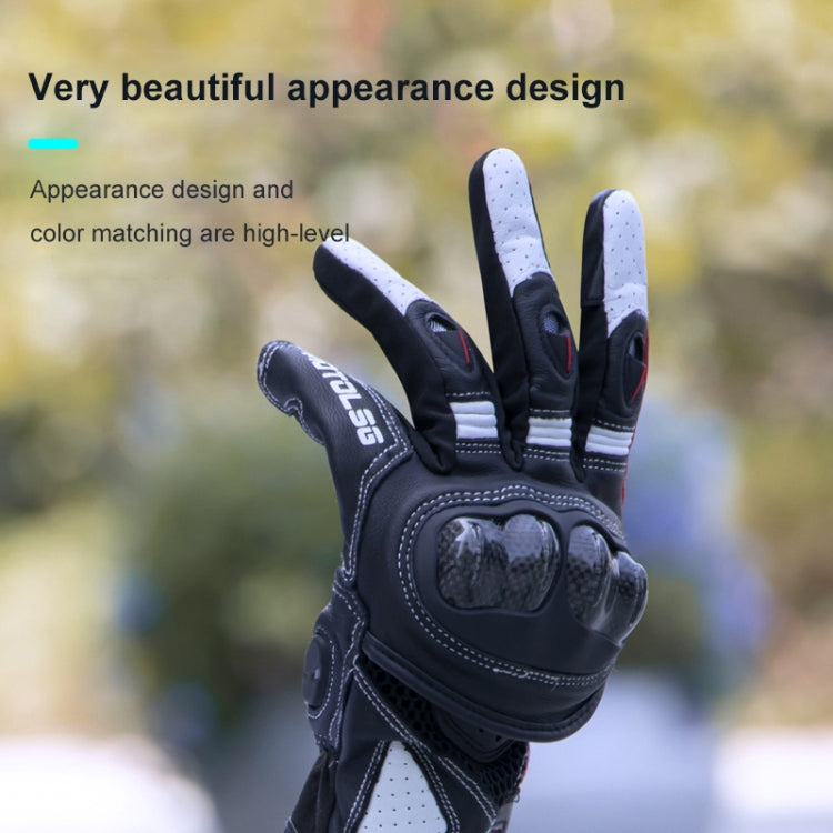 Un paio di guanti da moto in vera pelle con touch screen rigido in fibra di carbonio, S, M, L, XL, XXL
