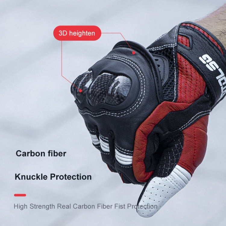 Un paio di guanti da moto in vera pelle con touch screen rigido in fibra di carbonio, S, M, L, XL, XXL