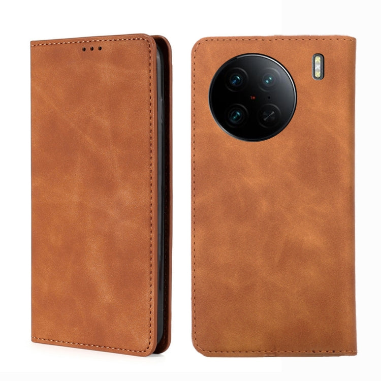 Custodia per telefono in pelle con vibrazione orizzontale magnetica Skin Feel, For vivo X90 Pro 5G