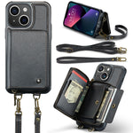 JEEHOOD Custodia per telefono in pelle con cerniera serie C22 con doppio cordino, For iPhone 13, For iPhone 13 Pro, For iPhone 13 Pro Max, For iPhone 12