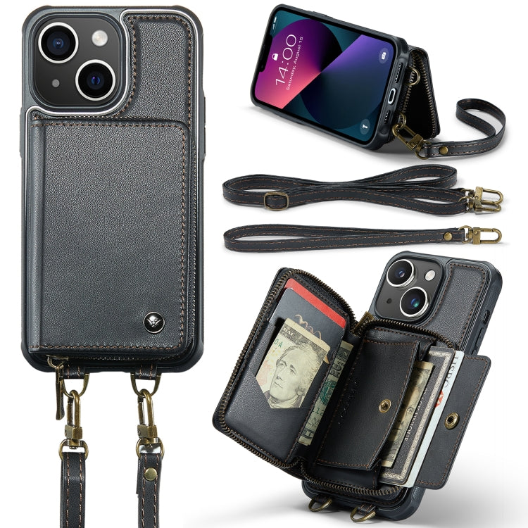 JEEHOOD Custodia per telefono in pelle con cerniera serie C22 con doppio cordino, For iPhone 13, For iPhone 13 Pro, For iPhone 13 Pro Max, For iPhone 12