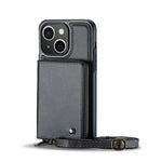 JEEHOOD Custodia per telefono in pelle con cerniera serie C22 con doppio cordino, For iPhone 13, For iPhone 13 Pro, For iPhone 13 Pro Max, For iPhone 12