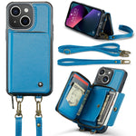 JEEHOOD Custodia per telefono in pelle con cerniera serie C22 con doppio cordino, For iPhone 13, For iPhone 13 Pro, For iPhone 13 Pro Max, For iPhone 12