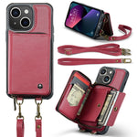 JEEHOOD Custodia per telefono in pelle con cerniera serie C22 con doppio cordino, For iPhone 13, For iPhone 13 Pro, For iPhone 13 Pro Max, For iPhone 12