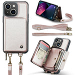 JEEHOOD Custodia per telefono in pelle con cerniera serie C22 con doppio cordino, For iPhone 13, For iPhone 13 Pro, For iPhone 13 Pro Max, For iPhone 12