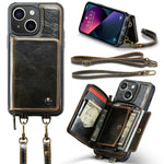 JEEHOOD Custodia per telefono in pelle con cerniera serie C22 con doppio cordino, For iPhone 13, For iPhone 13 Pro, For iPhone 13 Pro Max, For iPhone 12