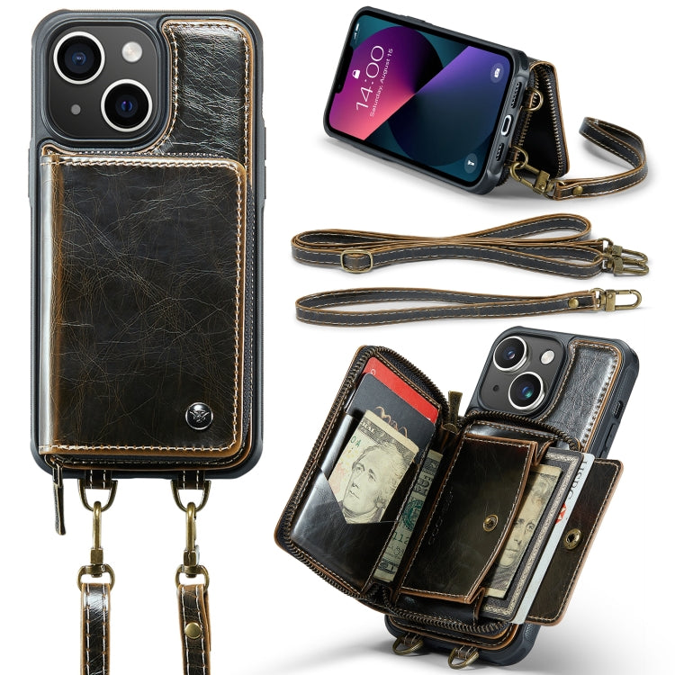JEEHOOD Custodia per telefono in pelle con cerniera serie C22 con doppio cordino, For iPhone 13, For iPhone 13 Pro, For iPhone 13 Pro Max, For iPhone 12