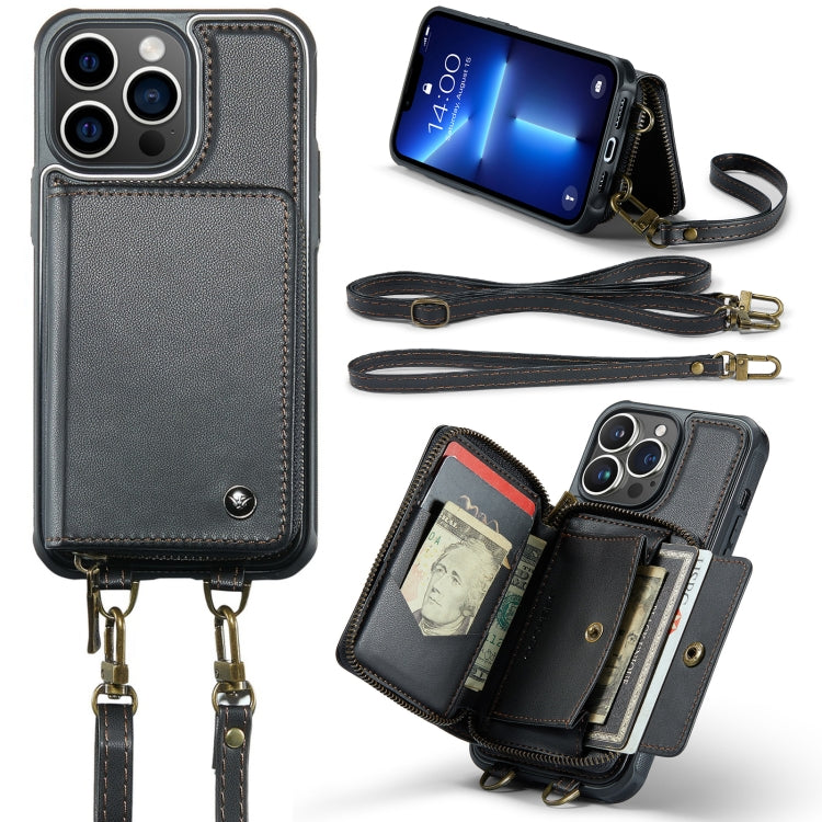 JEEHOOD Custodia per telefono in pelle con cerniera serie C22 con doppio cordino, For iPhone 13, For iPhone 13 Pro, For iPhone 13 Pro Max, For iPhone 12
