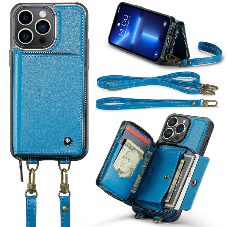 JEEHOOD Custodia per telefono in pelle con cerniera serie C22 con doppio cordino, For iPhone 13, For iPhone 13 Pro, For iPhone 13 Pro Max, For iPhone 12