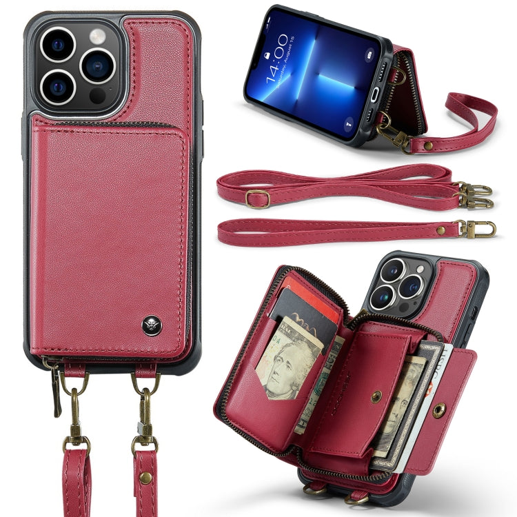 JEEHOOD Custodia per telefono in pelle con cerniera serie C22 con doppio cordino, For iPhone 13, For iPhone 13 Pro, For iPhone 13 Pro Max, For iPhone 12