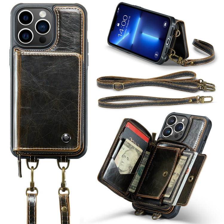JEEHOOD Custodia per telefono in pelle con cerniera serie C22 con doppio cordino, For iPhone 13, For iPhone 13 Pro, For iPhone 13 Pro Max, For iPhone 12