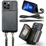 JEEHOOD Custodia per telefono in pelle con cerniera serie C22 con doppio cordino, For iPhone 13, For iPhone 13 Pro, For iPhone 13 Pro Max, For iPhone 12