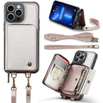 JEEHOOD Custodia per telefono in pelle con cerniera serie C22 con doppio cordino, For iPhone 13, For iPhone 13 Pro, For iPhone 13 Pro Max, For iPhone 12