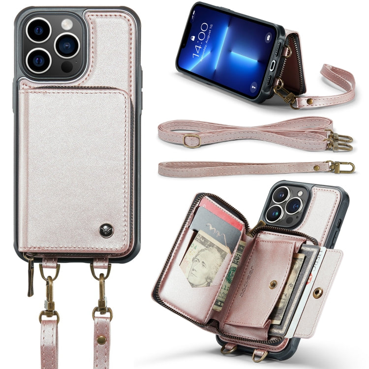 JEEHOOD Custodia per telefono in pelle con cerniera serie C22 con doppio cordino, For iPhone 13, For iPhone 13 Pro, For iPhone 13 Pro Max, For iPhone 12