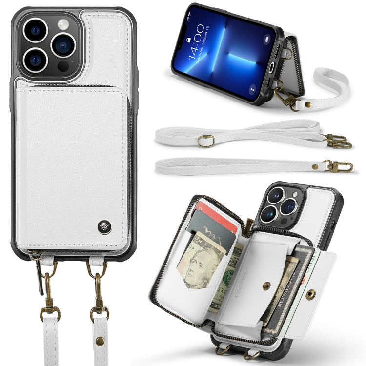 JEEHOOD Custodia per telefono in pelle con cerniera serie C22 con doppio cordino, For iPhone 13, For iPhone 13 Pro, For iPhone 13 Pro Max, For iPhone 12