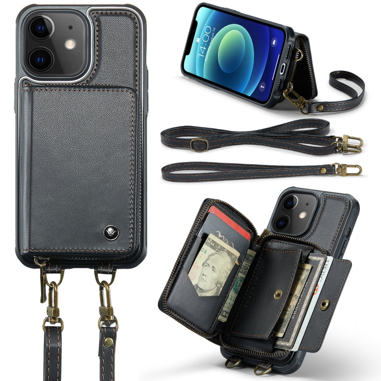 JEEHOOD Custodia per telefono in pelle con cerniera serie C22 con doppio cordino, For iPhone 13, For iPhone 13 Pro, For iPhone 13 Pro Max, For iPhone 12