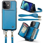JEEHOOD Custodia per telefono in pelle con cerniera serie C22 con doppio cordino, For iPhone 13, For iPhone 13 Pro, For iPhone 13 Pro Max, For iPhone 12
