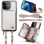 JEEHOOD Custodia per telefono in pelle con cerniera serie C22 con doppio cordino, For iPhone 13, For iPhone 13 Pro, For iPhone 13 Pro Max, For iPhone 12