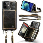 JEEHOOD Custodia per telefono in pelle con cerniera serie C22 con doppio cordino, For iPhone 13, For iPhone 13 Pro, For iPhone 13 Pro Max, For iPhone 12