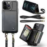 JEEHOOD Custodia per telefono in pelle con cerniera serie C22 con doppio cordino, For iPhone 12 Pro Max, For iPhone 11, For iPhone 11 Pro, For iPhone 11 Pro Max