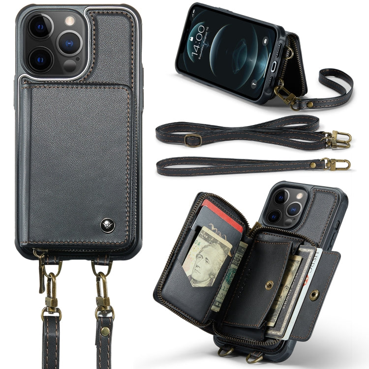 JEEHOOD Custodia per telefono in pelle con cerniera serie C22 con doppio cordino, For iPhone 12 Pro Max, For iPhone 11, For iPhone 11 Pro, For iPhone 11 Pro Max