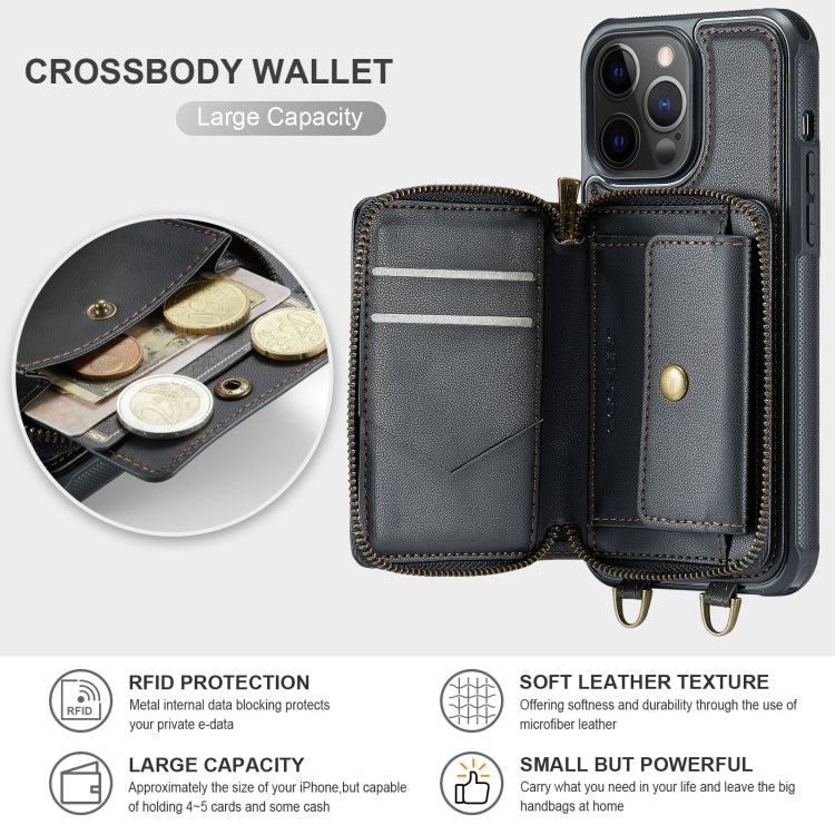 JEEHOOD Custodia per telefono in pelle con cerniera serie C22 con doppio cordino, For iPhone 12 Pro Max, For iPhone 11, For iPhone 11 Pro, For iPhone 11 Pro Max