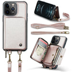 JEEHOOD Custodia per telefono in pelle con cerniera serie C22 con doppio cordino, For iPhone 12 Pro Max, For iPhone 11, For iPhone 11 Pro, For iPhone 11 Pro Max