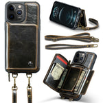 JEEHOOD Custodia per telefono in pelle con cerniera serie C22 con doppio cordino, For iPhone 12 Pro Max, For iPhone 11, For iPhone 11 Pro, For iPhone 11 Pro Max