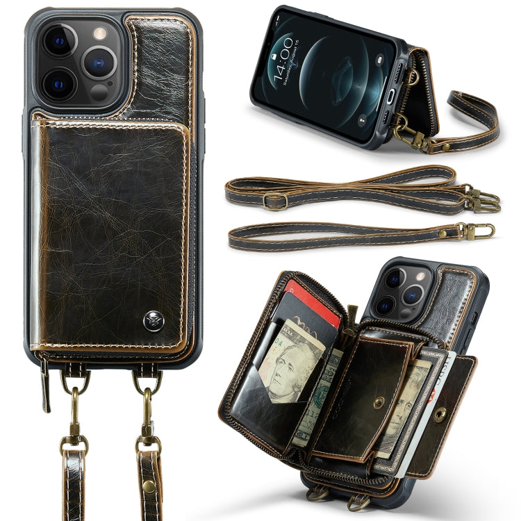JEEHOOD Custodia per telefono in pelle con cerniera serie C22 con doppio cordino, For iPhone 12 Pro Max, For iPhone 11, For iPhone 11 Pro, For iPhone 11 Pro Max