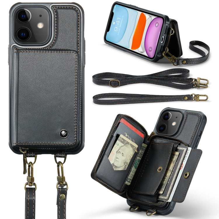 JEEHOOD Custodia per telefono in pelle con cerniera serie C22 con doppio cordino, For iPhone 12 Pro Max, For iPhone 11, For iPhone 11 Pro, For iPhone 11 Pro Max