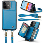 JEEHOOD Custodia per telefono in pelle con cerniera serie C22 con doppio cordino, For iPhone 12 Pro Max, For iPhone 11, For iPhone 11 Pro, For iPhone 11 Pro Max